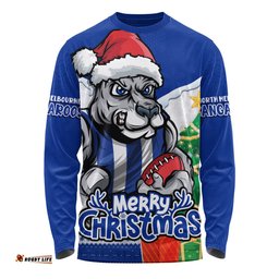 Amazing Aussie North Melbourne Santa Scoring Touchdown On Christmas Game Day Long Sleeve T-shirt