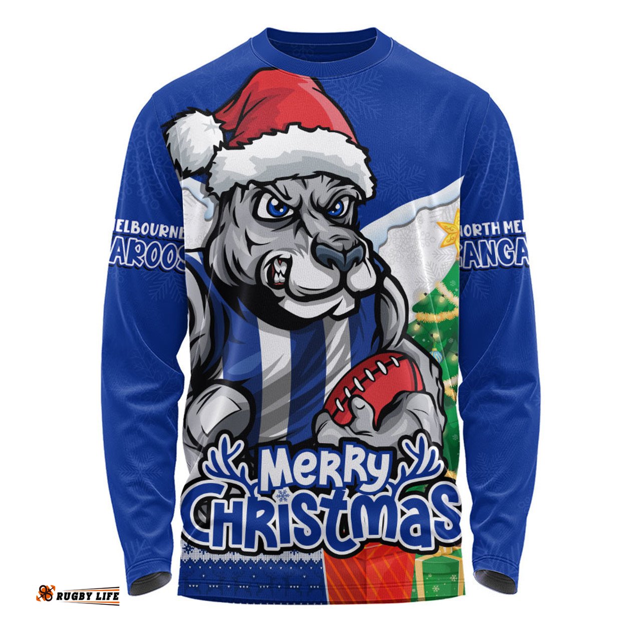 Amazing Aussie North Melbourne Santa Scoring Touchdown On Christmas Game Day Long Sleeve T-shirt