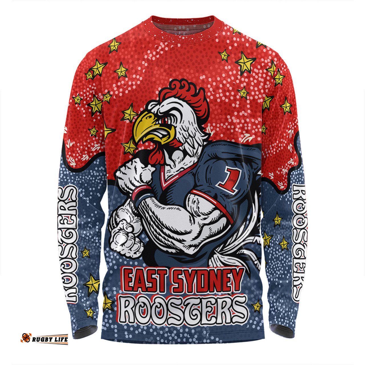 Amazing Aussie Sydney Roosters Custom Team With Dot And Star Patterns For Tough Fan Long Sleeve T-shirt
