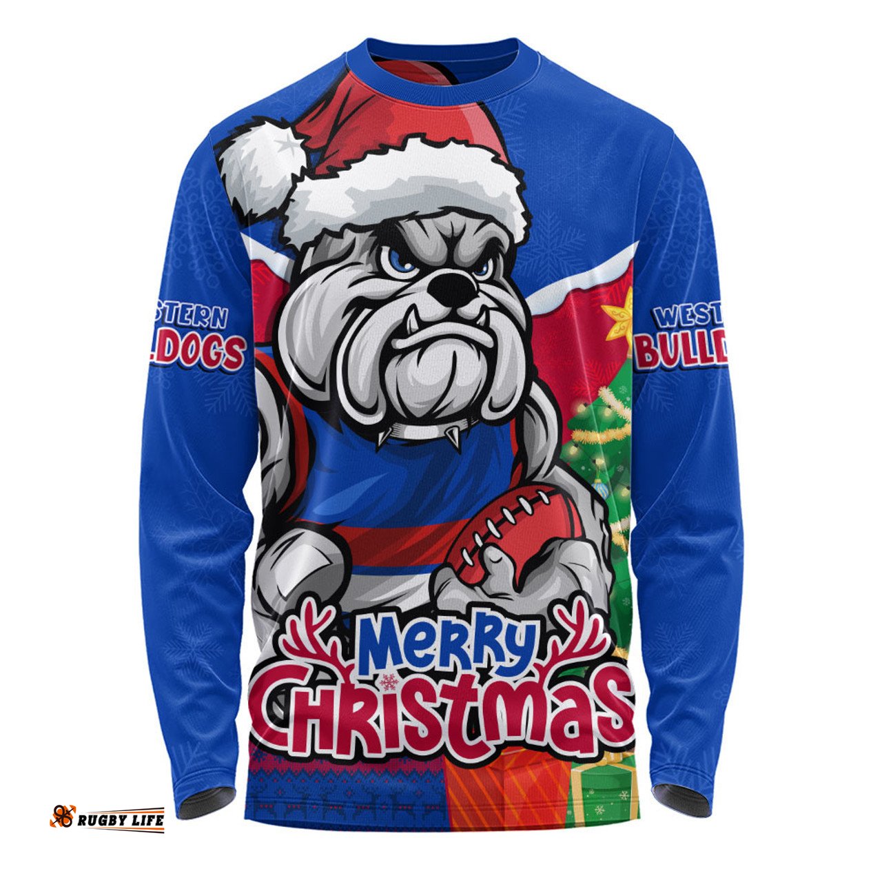 Amazing Aussie Western Bulldogs Santa Scoring Touchdown On Christmas Game Day Long Sleeve T-shirt