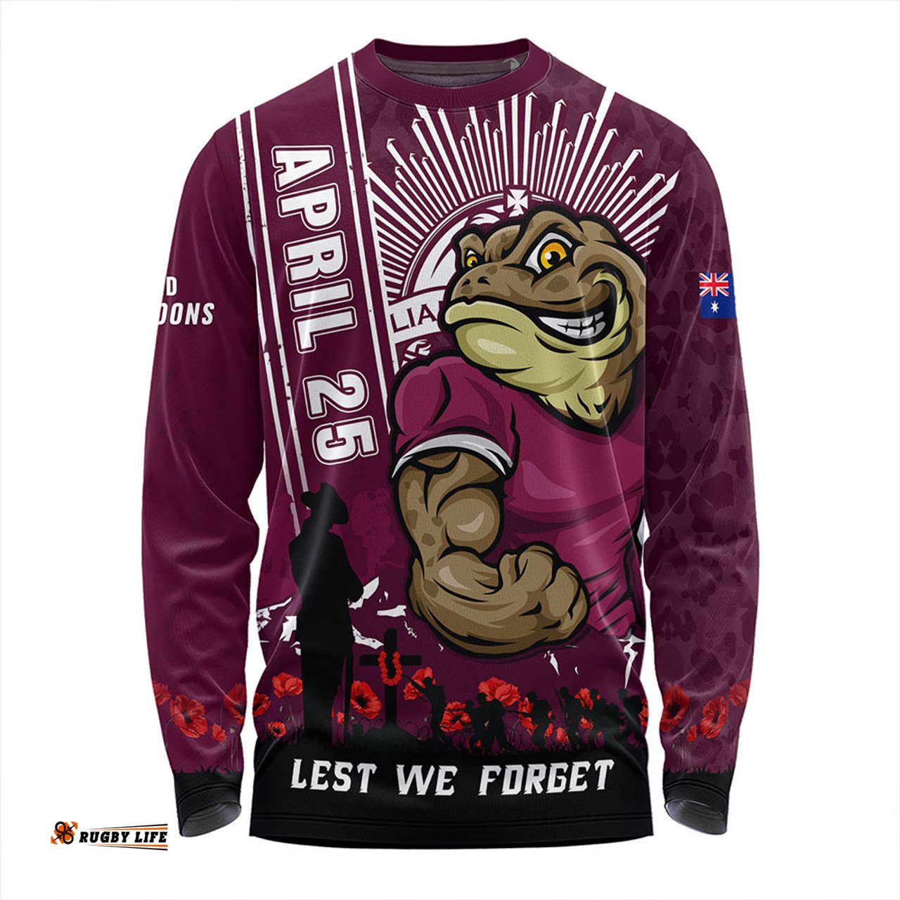 Amazing Aussie Queensland Maroons Anzac Day Lest We Forget Strong Fighting Spirit Long Sleeve T-shirt