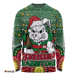 Amazing Aussie South Sydney Rabbitohs Custom Christmas Knit Patterns Vintage Jersey Ugly Long Sleeve T-shirt