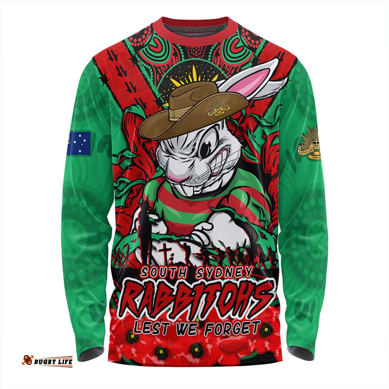 Amazing Aussie South Sydney Rabbitohs Ripped Legacy Of The Game The ANZAC Spirit Lives On Long Sleeve T-shirt
