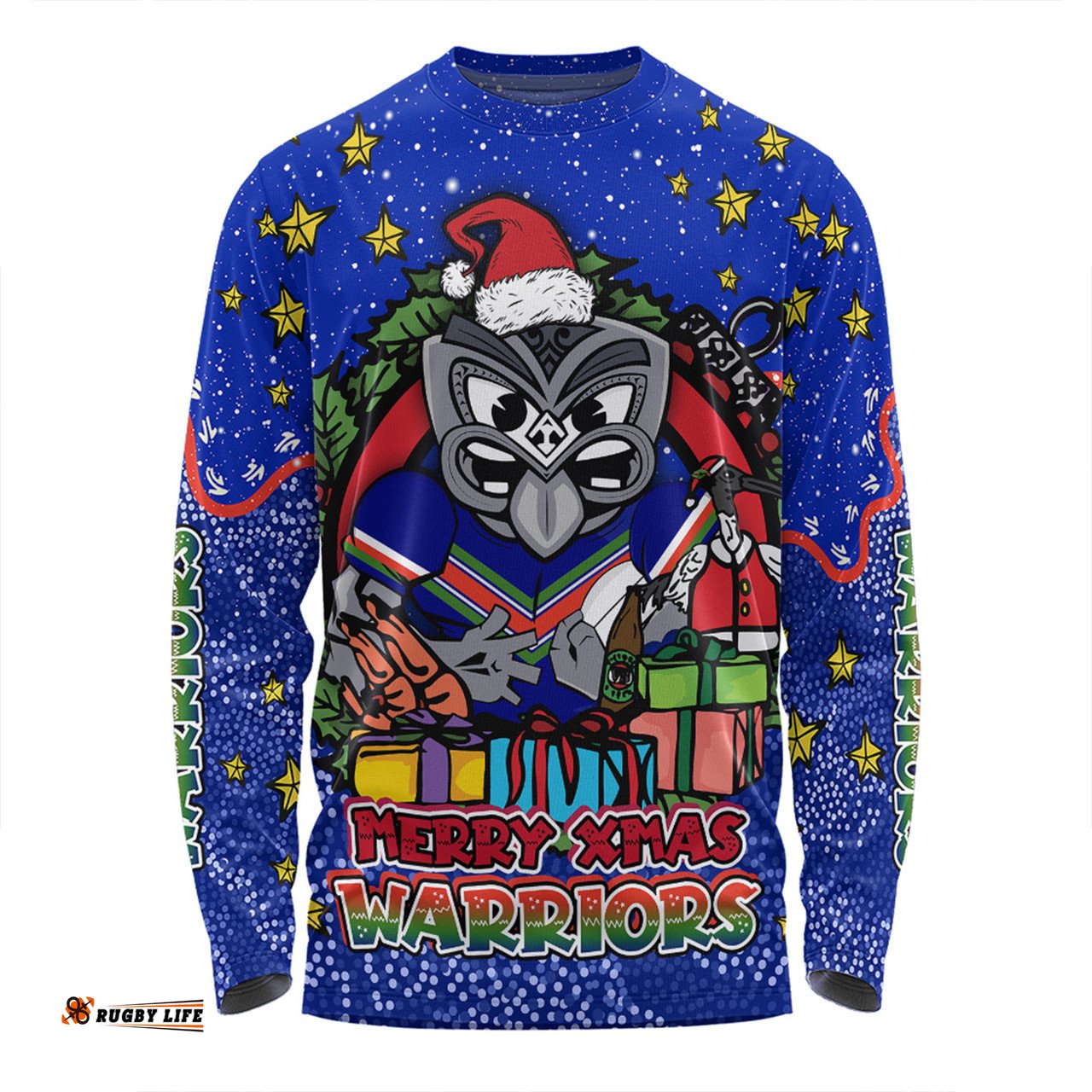Amazing Aussie New Zealand Warriors Christmas Custom Merry Christmas Our Beloved Team With Aboriginal Dot Art Pattern Long Sleeve T-shirt