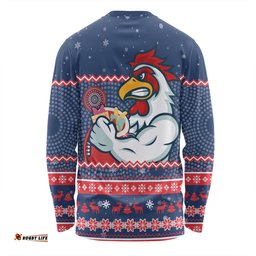 Amazing Aussie Sydney Roosters Christmas Custom Ugly Xmas And Aboriginal Patterns For Die Hard Fan Long Sleeve T-shirt