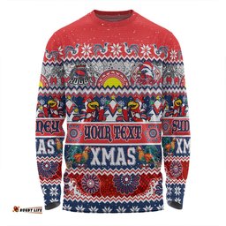 Amazing Aussie Sydney Roosters Christmas Aboriginal Custom Indigenous Knitted Ugly Xmas Style Long Sleeve T-shirt