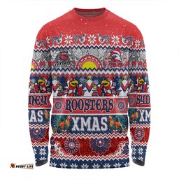 Amazing Aussie Sydney Roosters Christmas Aboriginal Custom Indigenous Knitted Ugly Xmas Style Long Sleeve T-shirt