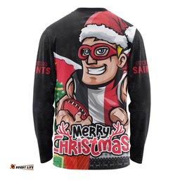 Amazing Aussie St Kilda Santa Scoring Touchdown On Christmas Game Day Long Sleeve T-shirt