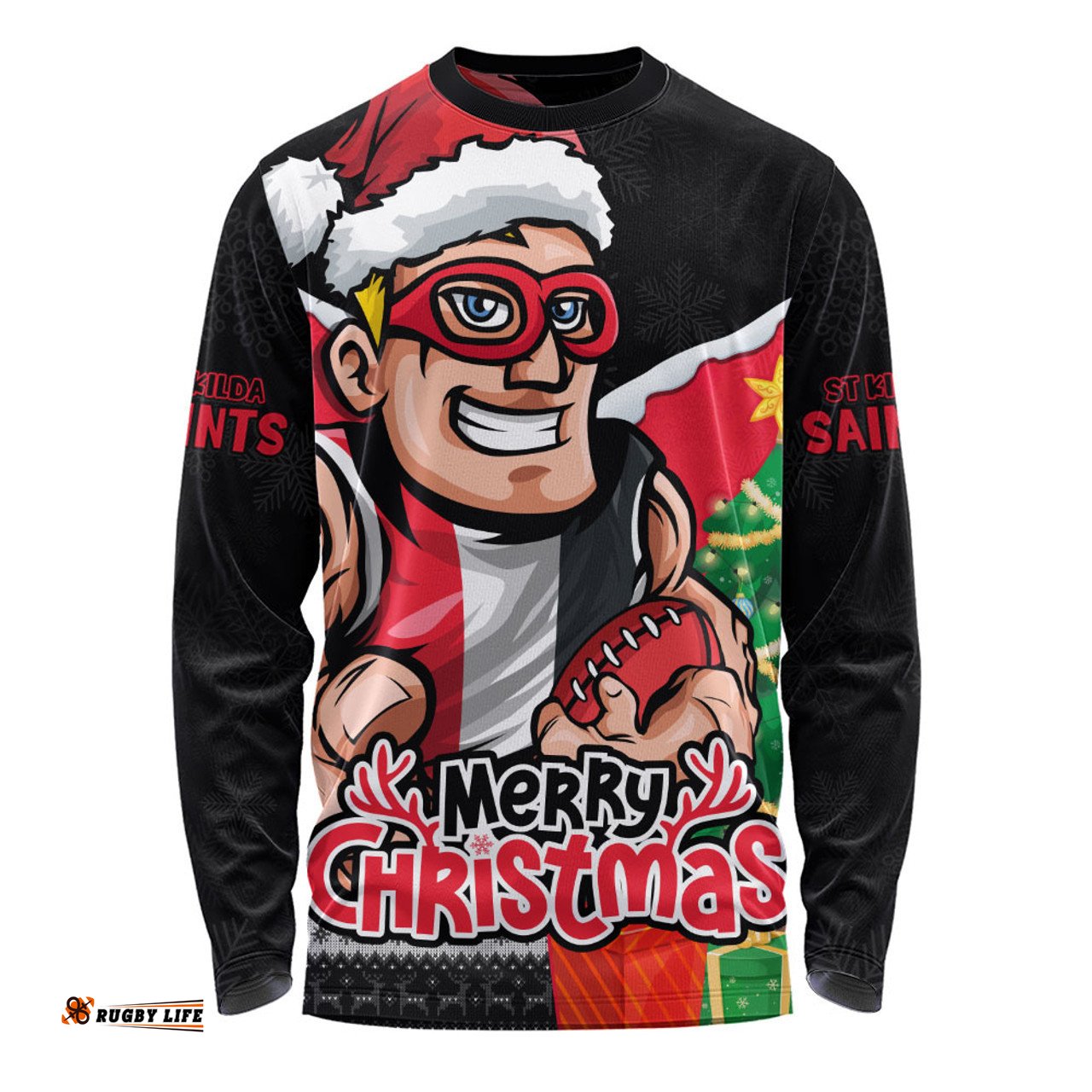 Amazing Aussie St Kilda Santa Scoring Touchdown On Christmas Game Day Long Sleeve T-shirt
