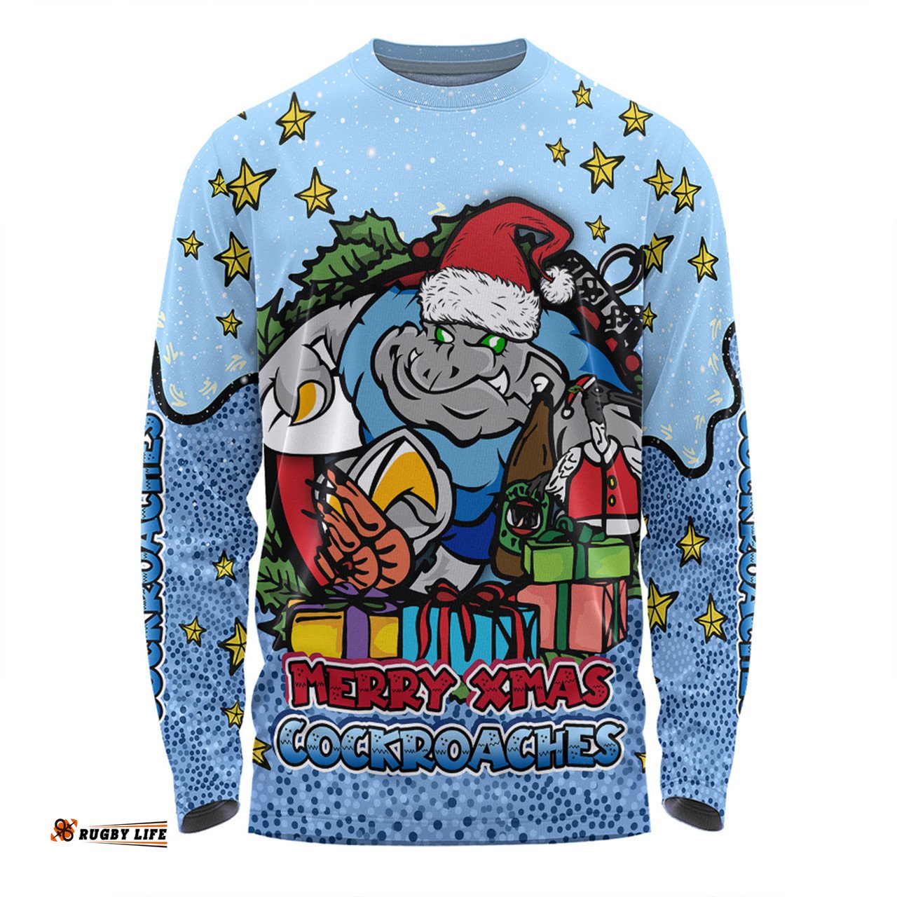 Amazing Aussie New South Wales Cockroaches Christmas Custom Merry Christmas Our Beloved Team With Aboriginal Dot Art Pattern Long Sleeve T-shirt