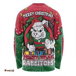 Amazing Aussie South Sydney Rabbitohs Custom Merry Christmas Our Beloved Team With Aboriginal Dot Art Pattern Long Sleeve T-shirt