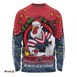 Amazing Aussie Sydney Roosters Christmas Custom Merry Christmas Our Beloved Team With Aboriginal Dot Art Pattern Long Sleeve T-shirt