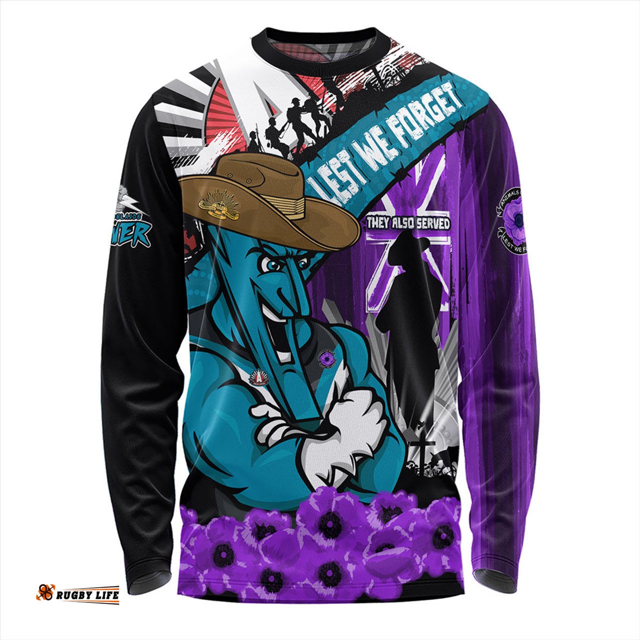 Amazing Aussie Port Adelaide ANZAC Day Honor Purple Valor And Spirit Long Sleeve T-shirt