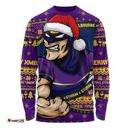 Amazing Aussie Melbourne Storm Ugly Knit Style For Christmas Game Fans Long Sleeve T-shirt
