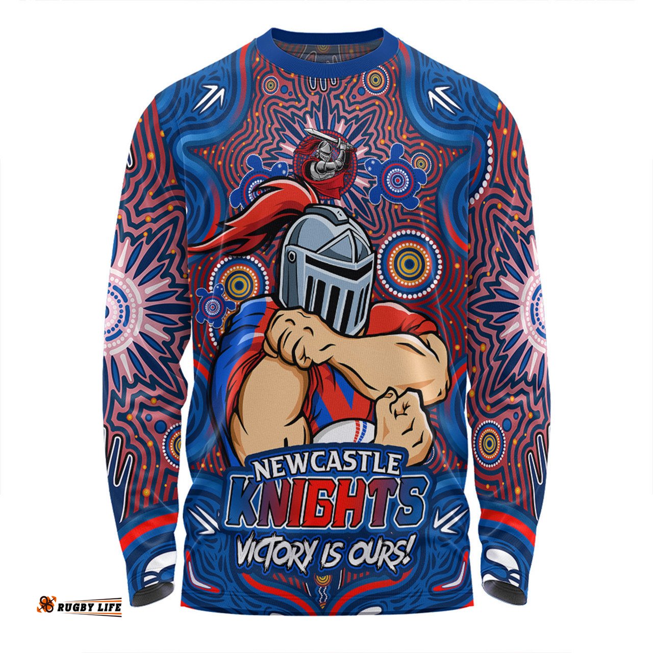 Amazing Aussie Newcastle Knights Aboriginal Pattern Inspired Victory Is Ours Long Sleeve T-shirt