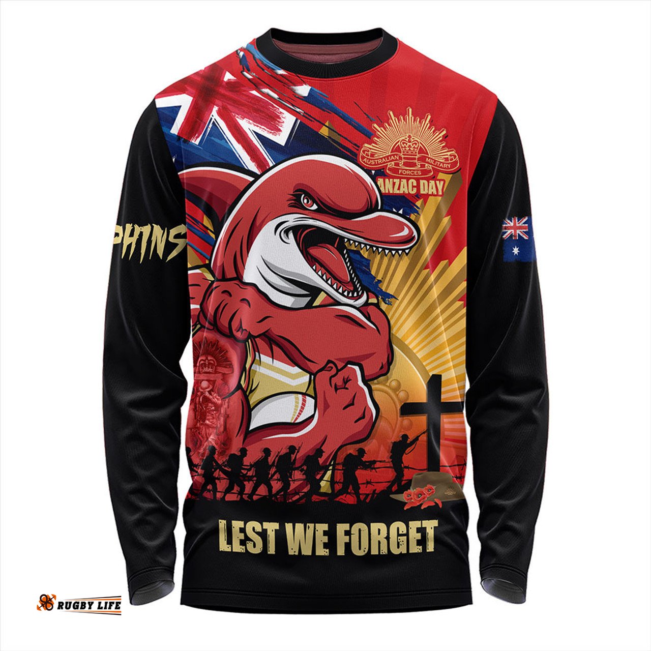 Amazing Aussie Redcliffe Dolphins Fearless ANZAC Defender Long Sleeve T-shirt