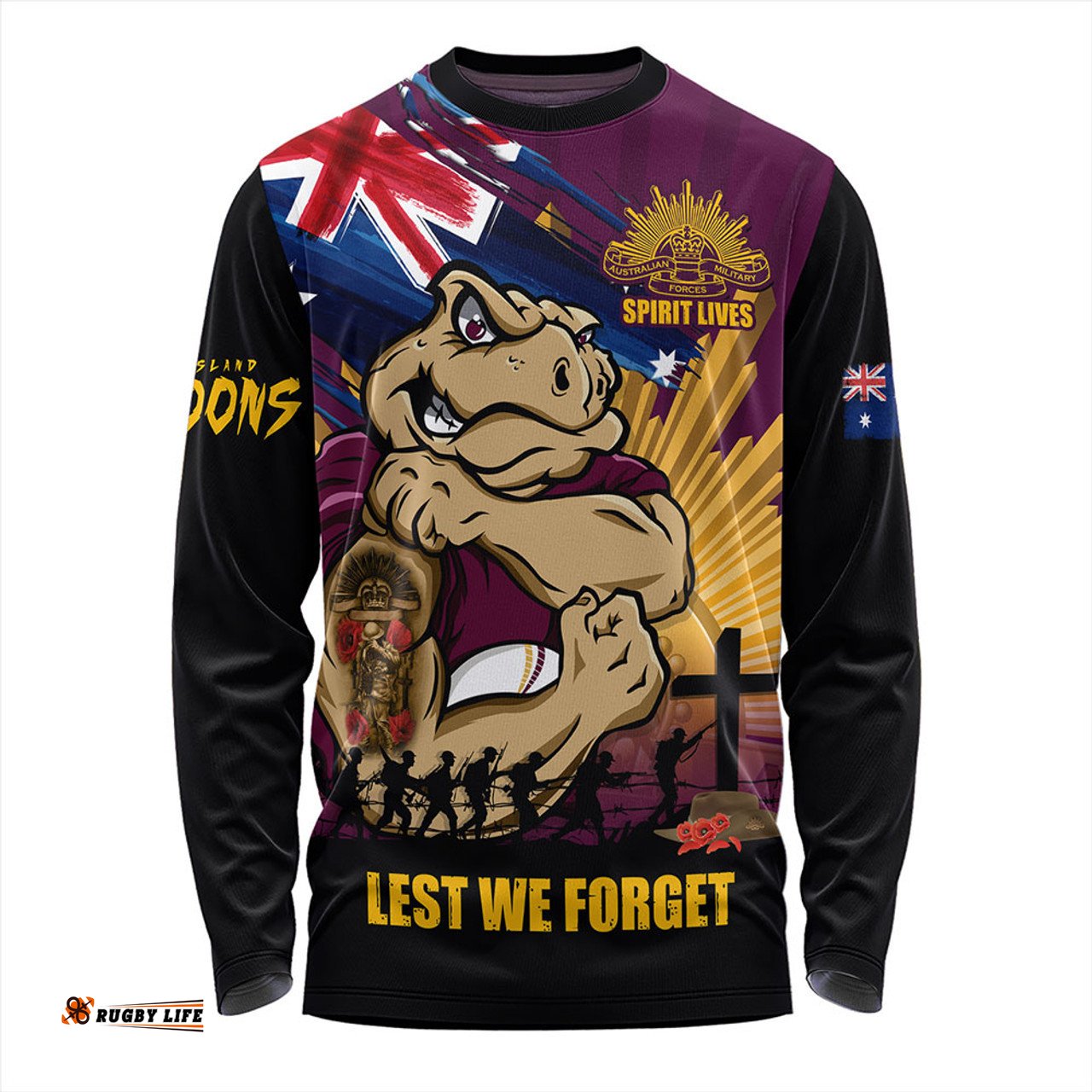 Amazing Aussie Queensland Maroons Fearless ANZAC Defender Long Sleeve T-shirt
