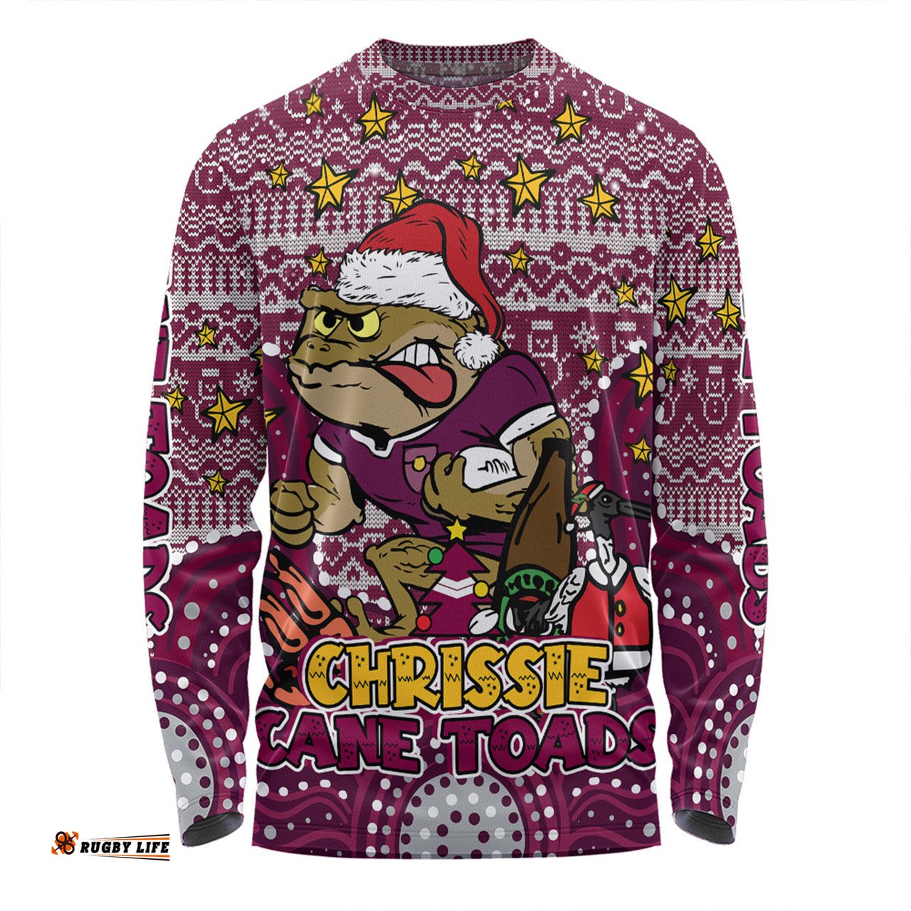 Amazing Aussie Queensland Cane Toads Christmas Custom Christmas Knit Patterns Vintage Jersey Ugly Long Sleeve T-shirt