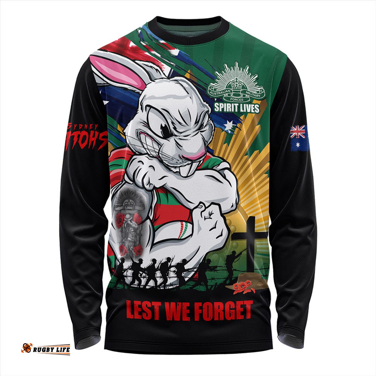 Amazing Aussie South Sydney Rabbitohs Fearless ANZAC Defender Long Sleeve T-shirt