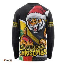 Amazing Aussie Richmond Santa Scoring Touchdown On Christmas Game Day Long Sleeve T-shirt