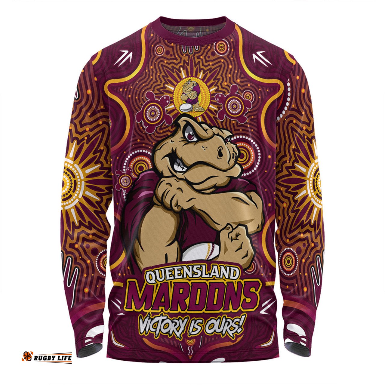 Amazing Aussie Queensland Maroons Aboriginal Pattern Inspired Victory Is Ours Long Sleeve T-shirt