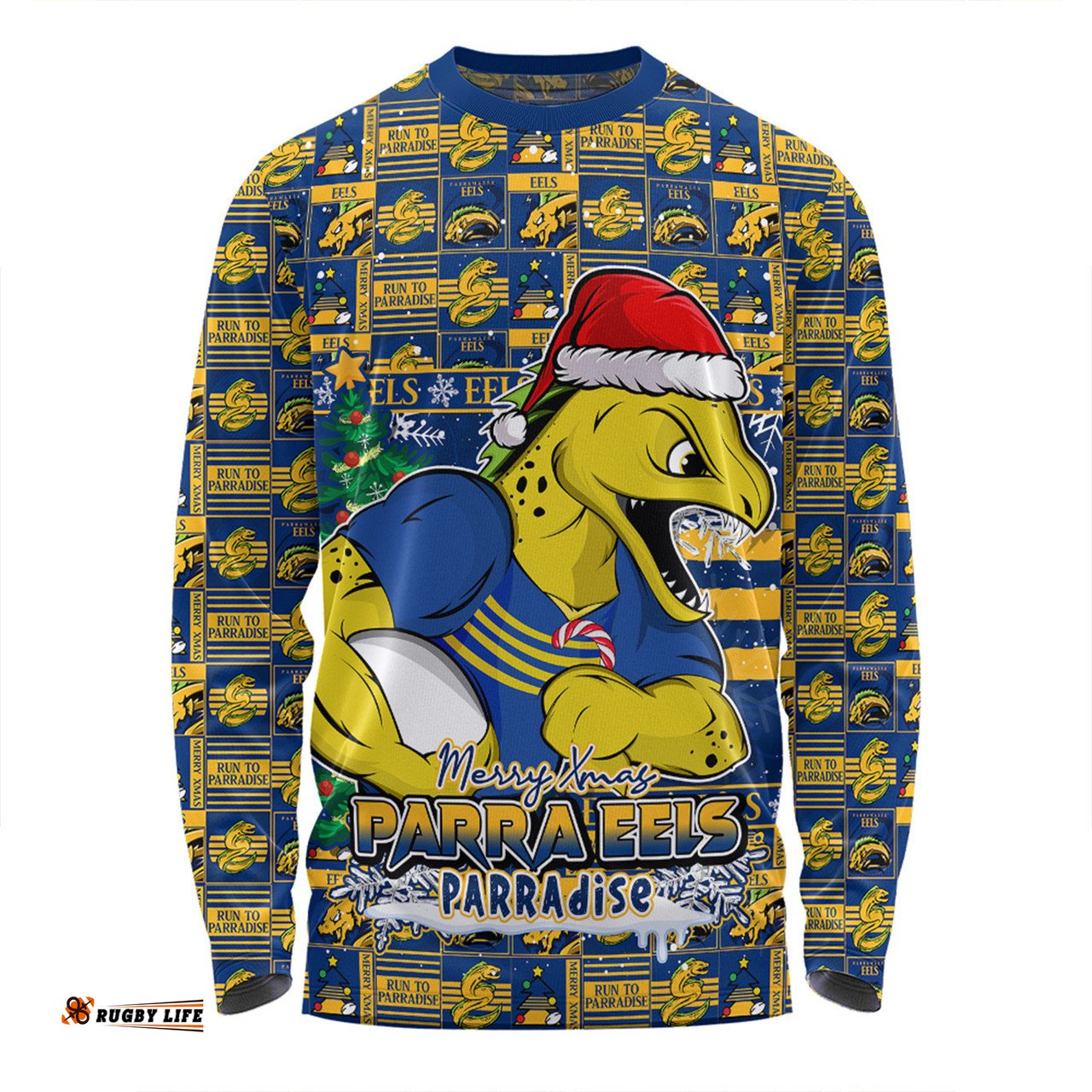 Amazing Aussie Parramatta Eels Merry Ugly Christmas Comic Style Long Sleeve T-shirt