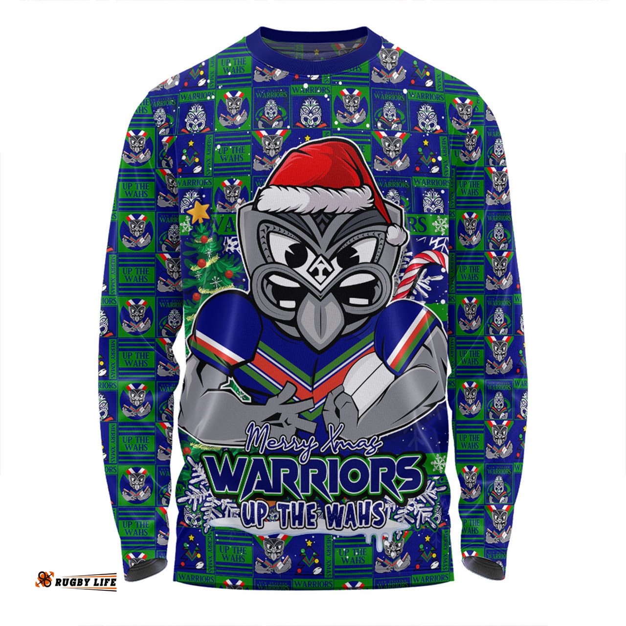 Amazing Aussie New Zealand Warriors Merry Ugly Christmas Comic Style Long Sleeve T-shirt