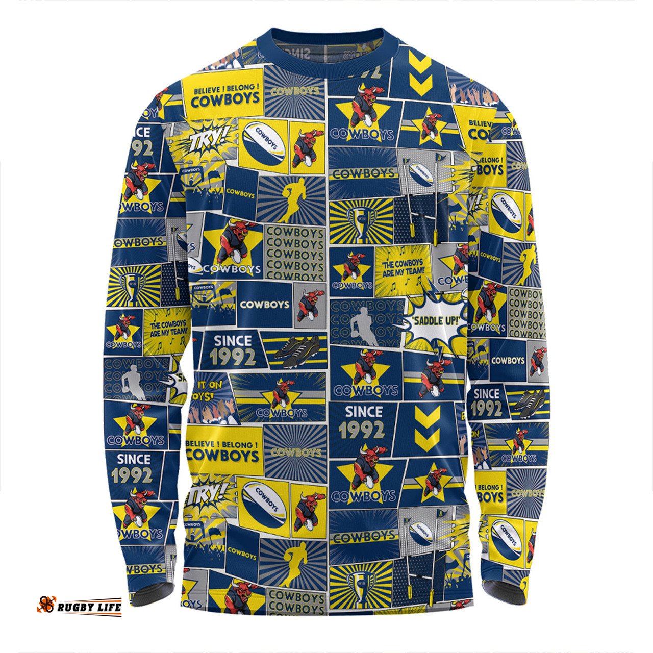 Amazing Aussie North Queensland Cowboys Team Of Us Die Hard Fan Supporters Comic Style Long Sleeve T-shirt