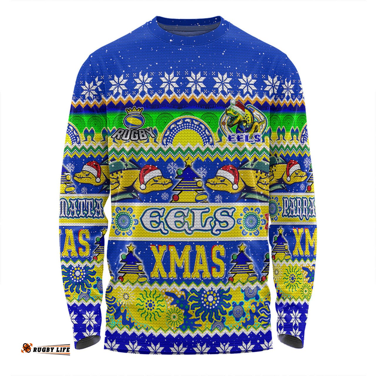 Amazing Aussie Parramatta Eels Christmas Aboriginal Custom Indigenous Knitted Ugly Xmas Style Long Sleeve T-shirt
