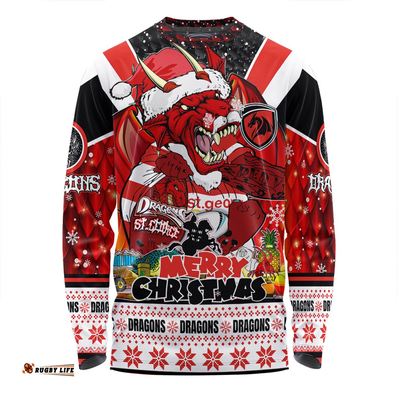 Amazing Aussie St. George Illawarra Dragons Christmas Custom Dragons Santa Aussie Big Things Long Sleeve T-shirt