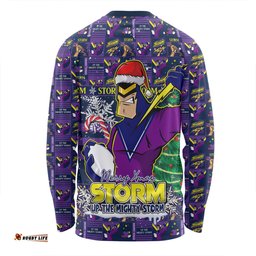 Amazing Aussie Melbourne Storm Merry Ugly Christmas Comic Style Long Sleeve T-shirt