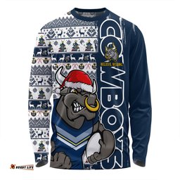 Amazing Aussie North Queensland Cowboys Merry Ugly Xmas Nordic Pattern Style Long Sleeve T-shirt