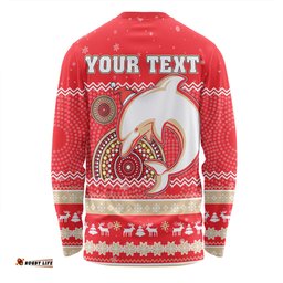 Amazing Aussie Redcliffe Dolphins Christmas Custom Ugly Xmas And Aboriginal Patterns For Die Hard Fan Long Sleeve T-shirt
