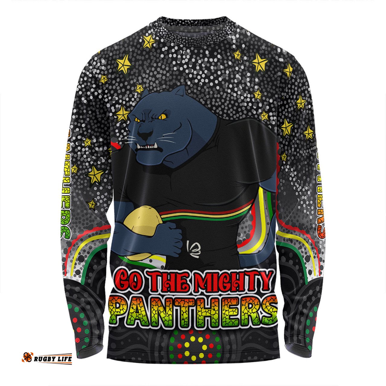 Amazing Aussie Penrith Panthers Custom Custom With Aboriginal Inspired Style Of Dot Painting Patterns Long Sleeve T-shirt