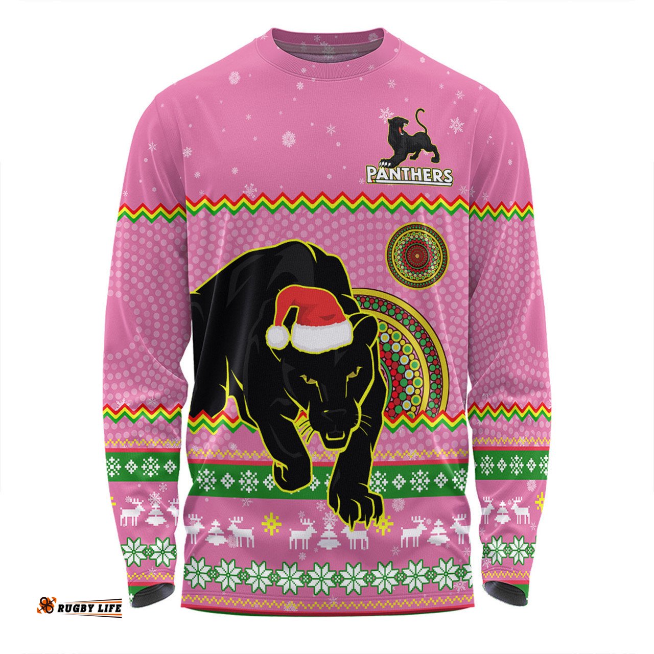 Amazing Aussie Penrith Panthers Christmas Custom Ugly Xmas And Aboriginal Patterns For Die Hard Fan Long Sleeve T-shirt