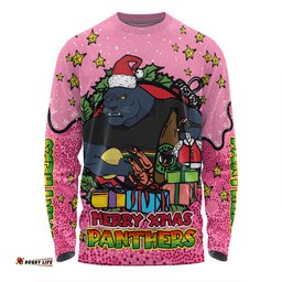 Amazing Aussie Penrith Panthers Christmas Custom Merry Christmas Our Beloved Team With Aboriginal Dot Art Pattern V2 Long Sleeve T-shirt