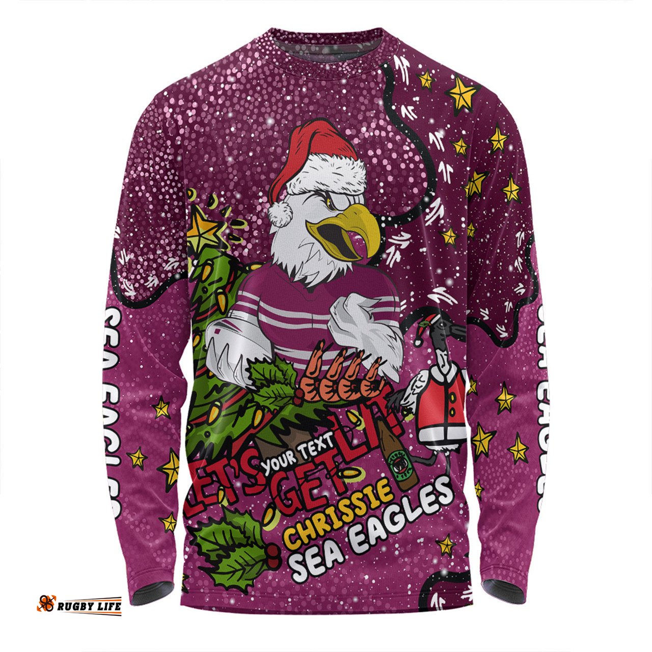 Amazing Aussie Manly Warringah Sea Eagles Christmas Custom Let's Get Lit Chrisse Pressie Long Sleeve T-shirt