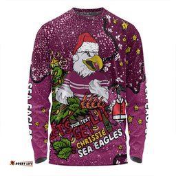 Amazing Aussie Manly Warringah Sea Eagles Christmas Custom Let's Get Lit Chrisse Pressie Long Sleeve T-shirt