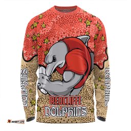 Amazing Aussie Redcliffe Dolphins Custom Team With Dot And Star Patterns For Tough Fan Long Sleeve T-shirt