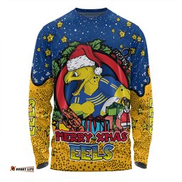 Amazing Aussie Parramatta Eels Christmas Custom Merry Christmas Our Beloved Team With Aboriginal Dot Art Pattern Long Sleeve T-shirt