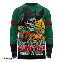 Amazing Aussie South Sydney Rabbitohs Dark Moon Rugby Halloween Battle Edition Long Sleeve T-shirt