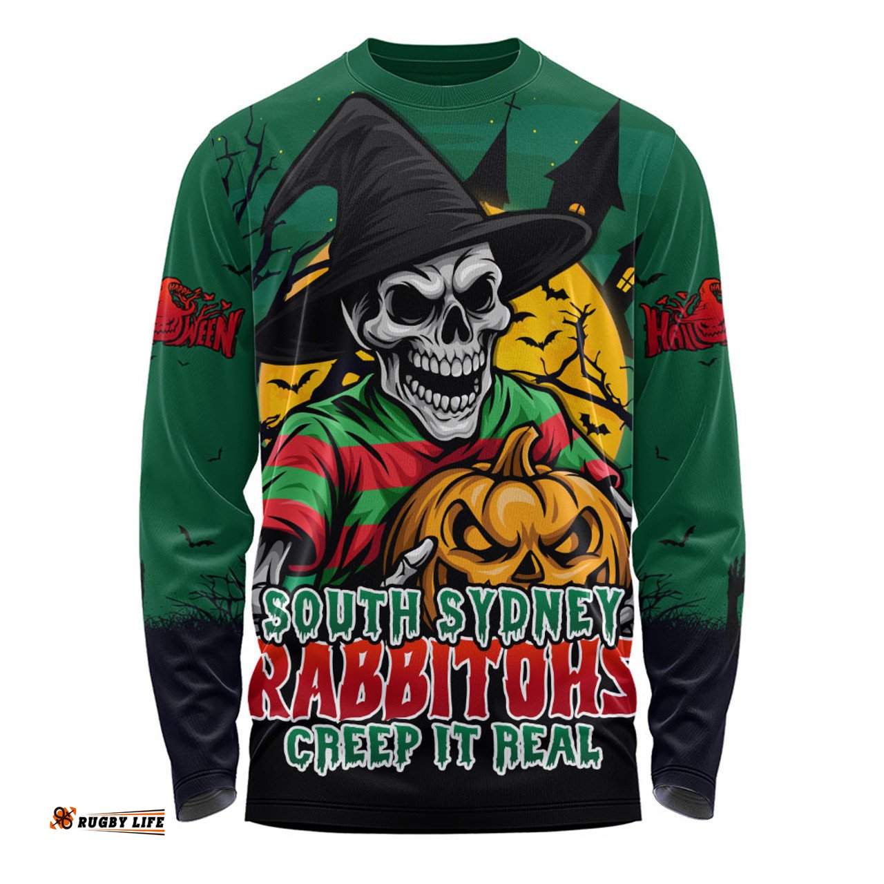Amazing Aussie South Sydney Rabbitohs Dark Moon Rugby Halloween Battle Edition Long Sleeve T-shirt