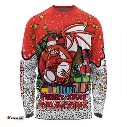 Amazing Aussie St. George Illawarra Dragons Christmas Custom Merry Christmas Our Beloved Team With Aboriginal Dot Art Pattern Long Sleeve T-shirt