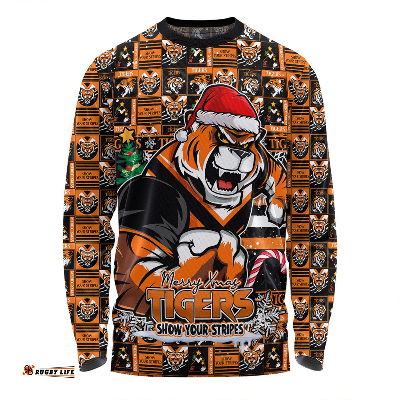 Amazing Aussie Wests Tigers Merry Ugly Christmas Comic Style Long Sleeve T-shirt