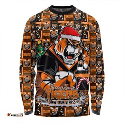 Amazing Aussie Wests Tigers Merry Ugly Christmas Comic Style Long Sleeve T-shirt
