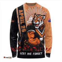 Amazing Aussie Wests Tigers Anzac Day Lest We Forget Strong Fighting Spirit Long Sleeve T-shirt