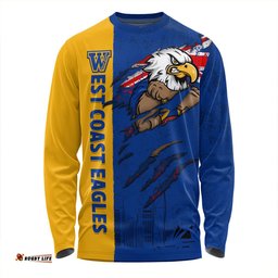 Amazing Aussie West Coast Eagles Burning Passion Of Power Scratch Style Long Sleeve T-shirt