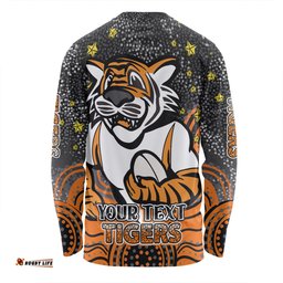 Amazing Aussie Wests Tigers Custom Custom With Aboriginal Inspired Style Of Dot Painting Patterns Long Sleeve T-shirt