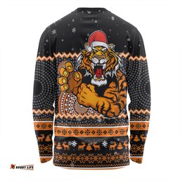 Amazing Aussie Wests Tigers Christmas Custom Ugly Xmas And Aboriginal Patterns For Die Hard Fan Long Sleeve T-shirt