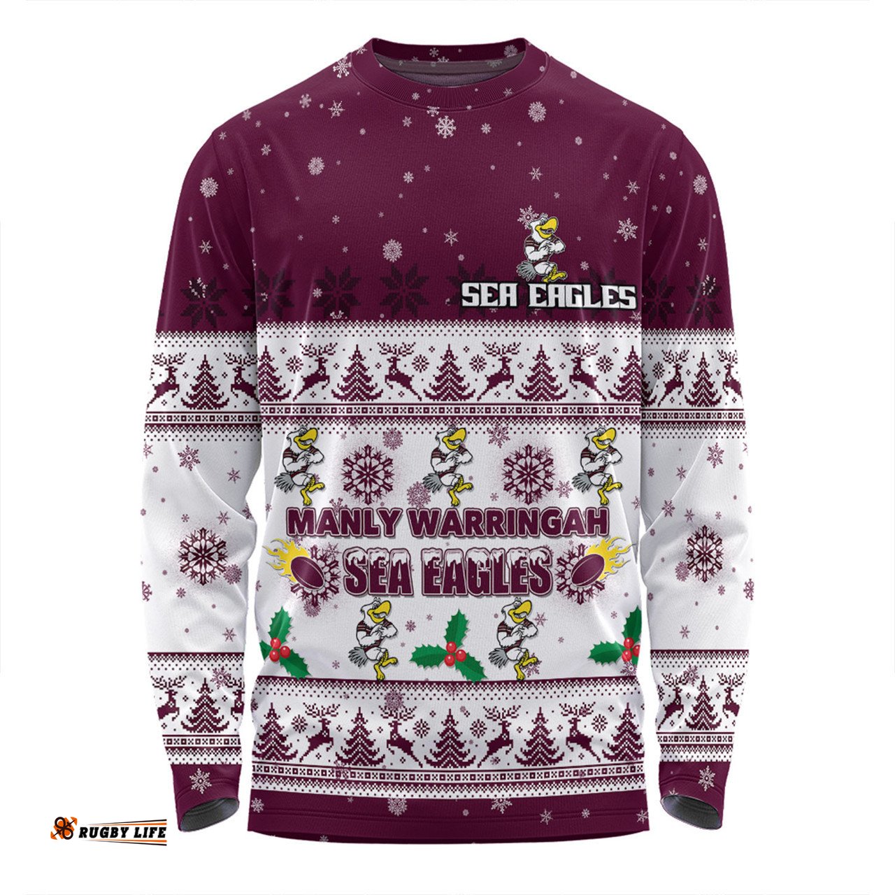 Amazing Aussie Manly Warringah Sea Eagles Christmas Custom Special Ugly Christmas Long Sleeve T-shirt